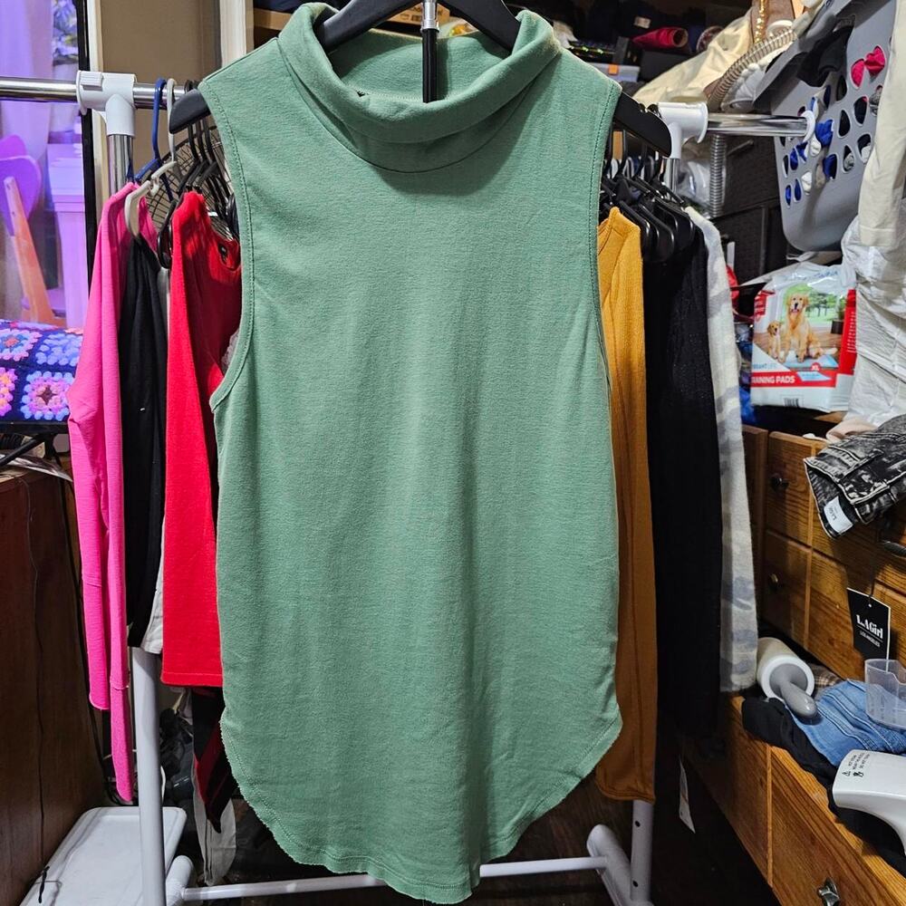 Free People Sage Green Sleeveless Mock Neck Tank Top S